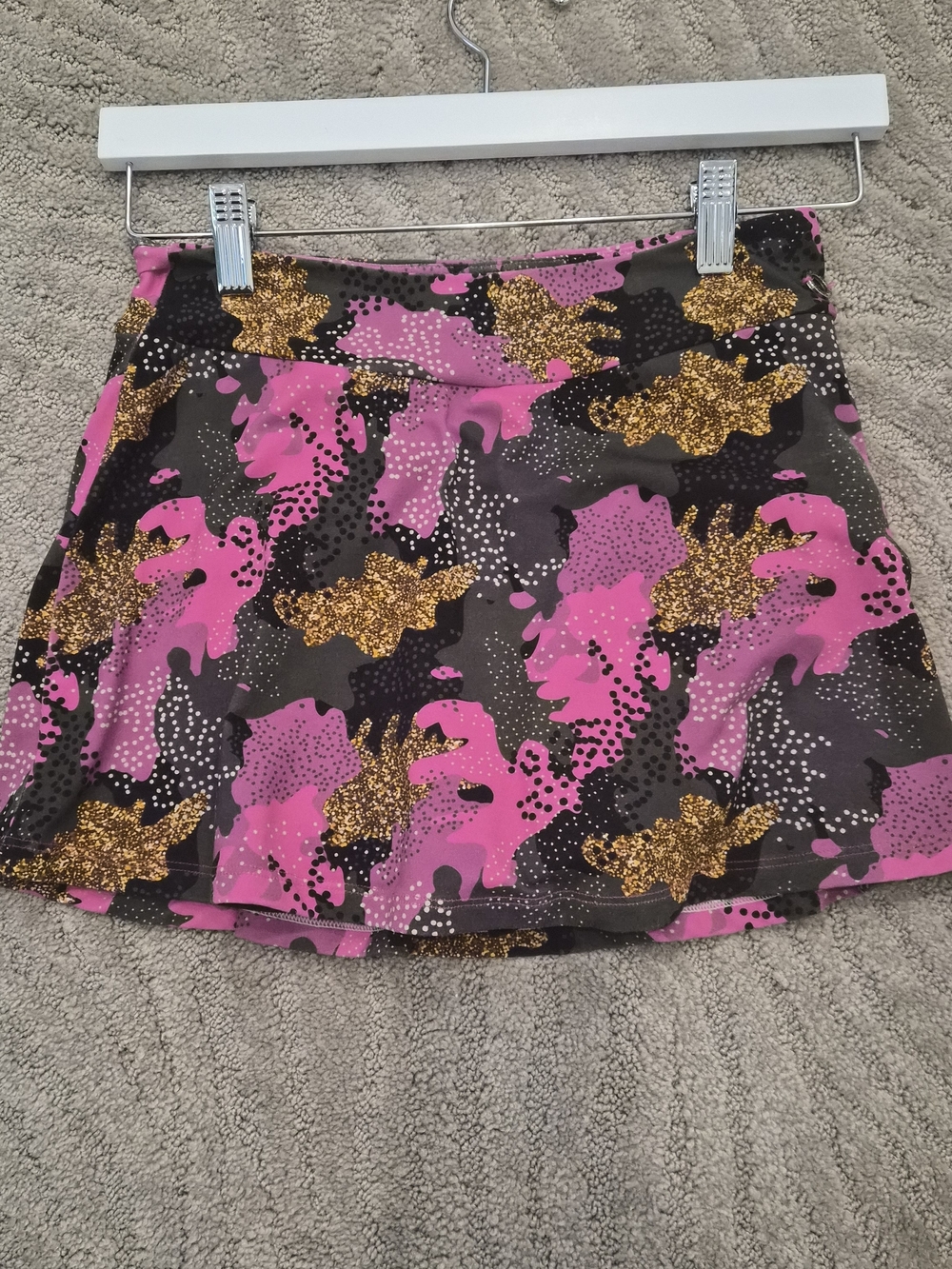 Blue Fish Pink, Black & Gold Print Skater Skirt w/ Skort- Size Medium